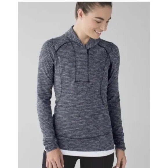 Lululemon Think Fast Pullover Coco Pique Black Thumbholes Running size 8 - Picture 3 of 13